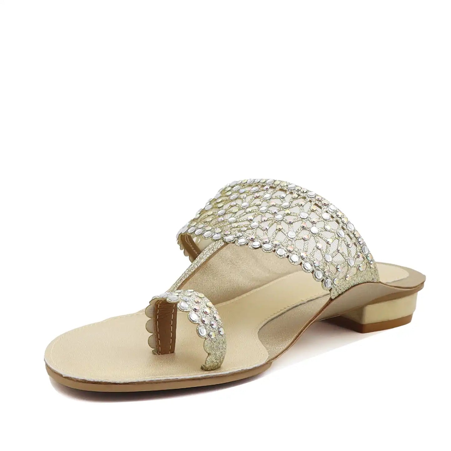 Close view of gold embellished kolhapuri flats