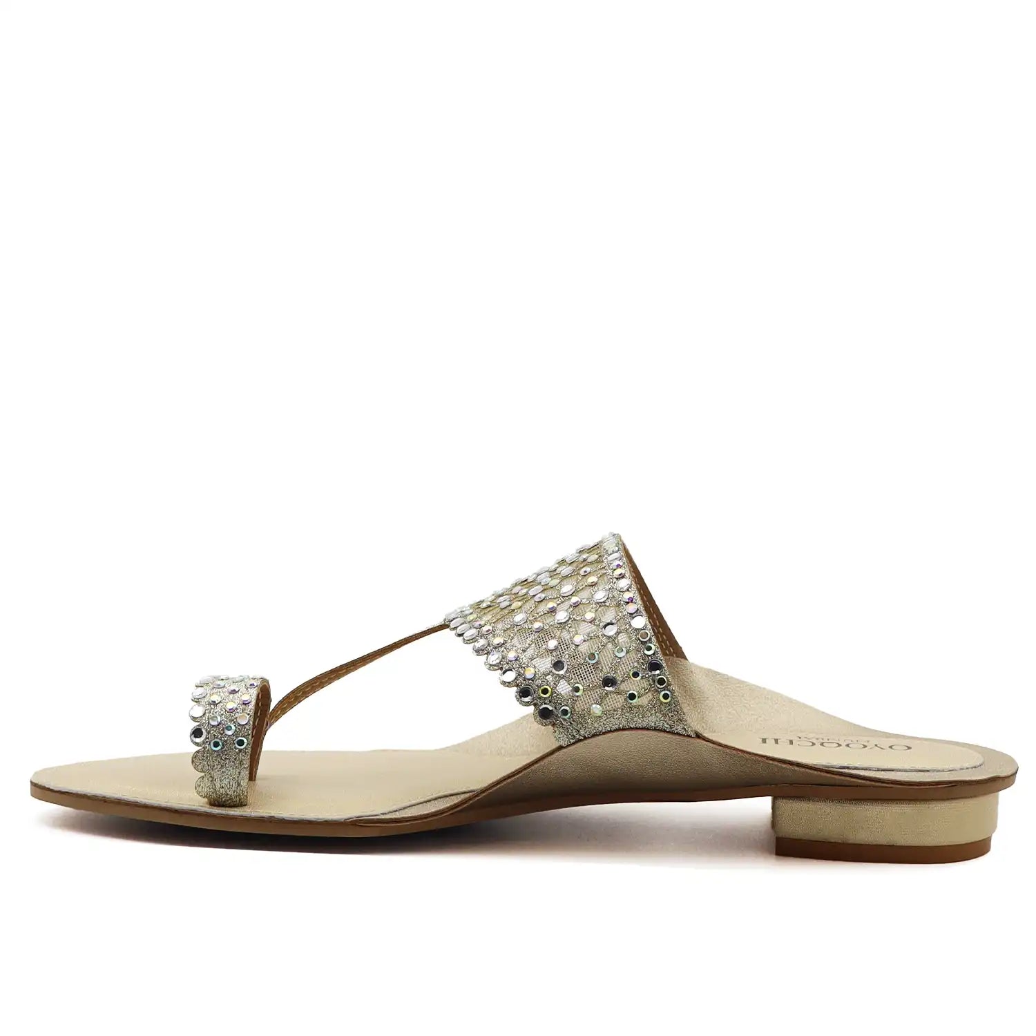 Gold embellished kolhapuri flats side view