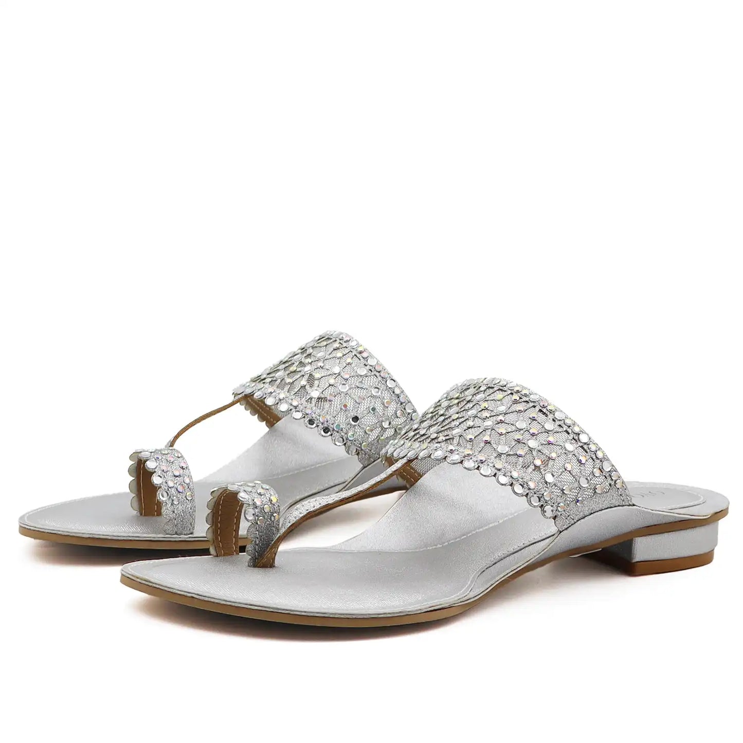 Silver embellished kolhapuri flats pair view