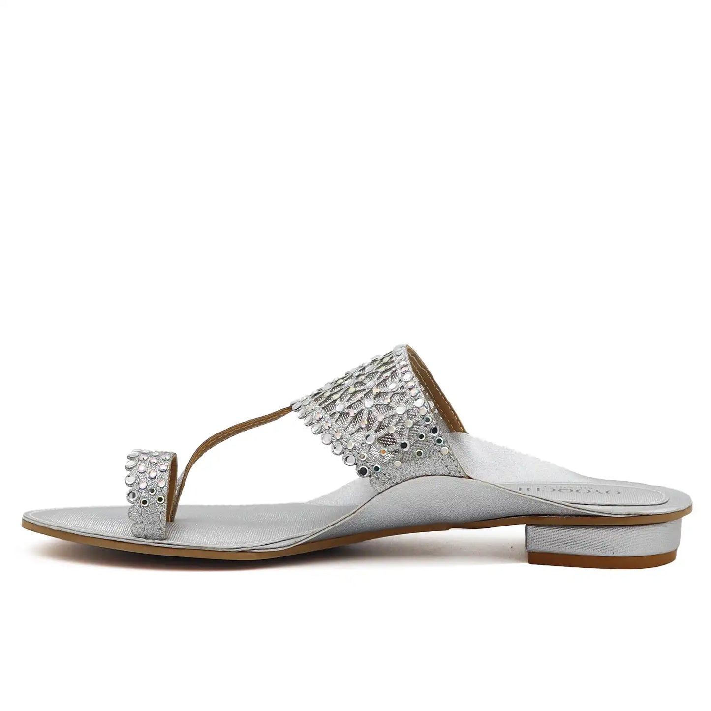 Silver embellished kolhapuri flats side view
