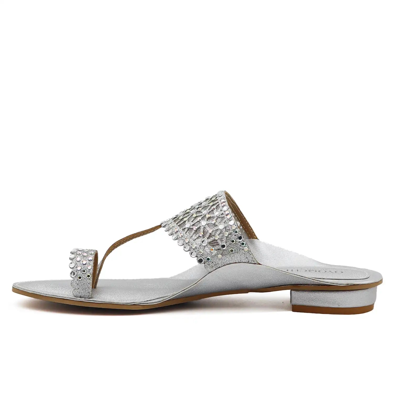 Silver embellished kolhapuri flats side view