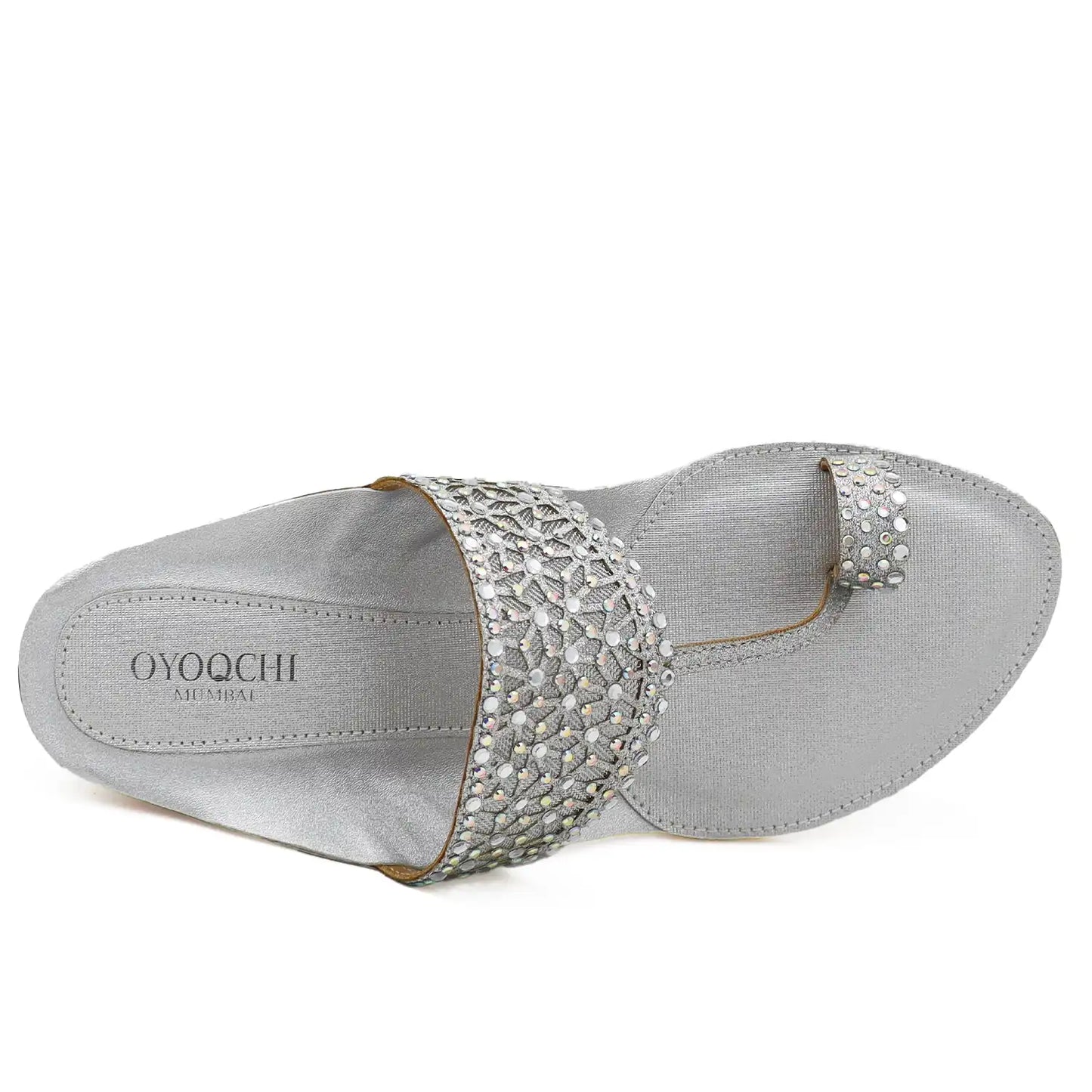 Silver embellished kolhapuri flats top view