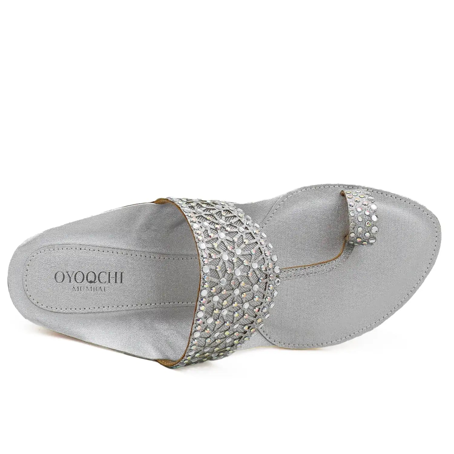 Silver embellished kolhapuri flats top view