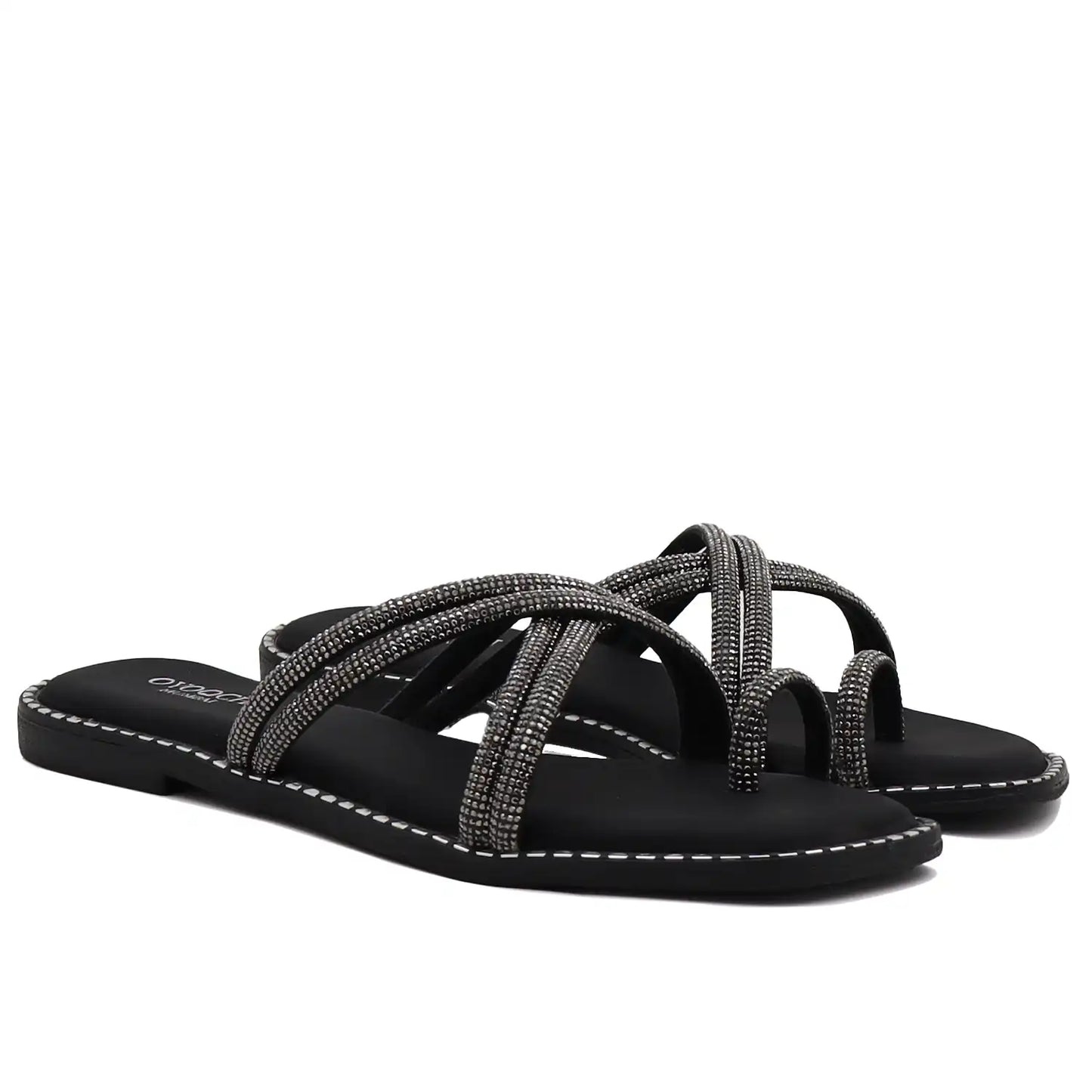 black strappy flat sandals for women comfort wear