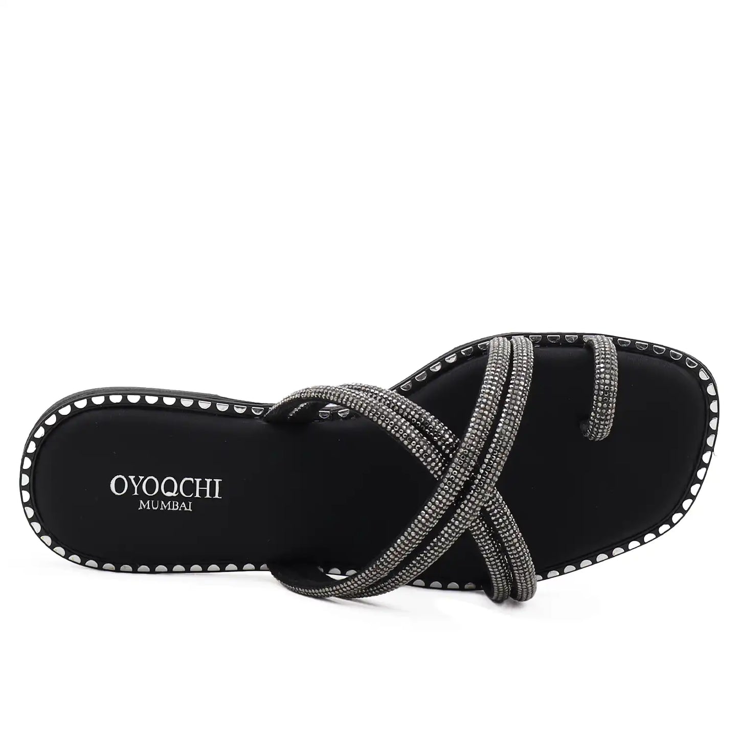 Top view black strappy flat sandals for women comfort wear