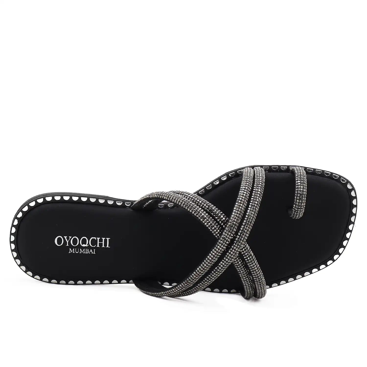 Top view black strappy flat sandals for women comfort wear