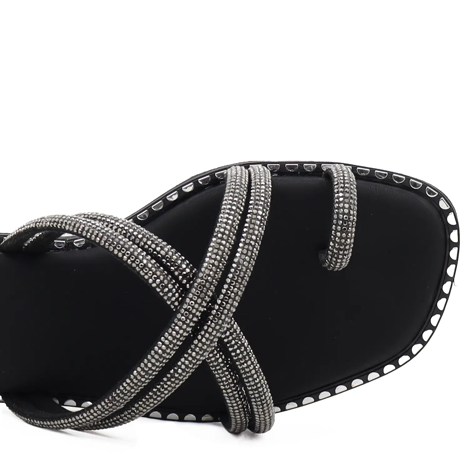 Close view of black strappy flat sandals for women comfort wear
