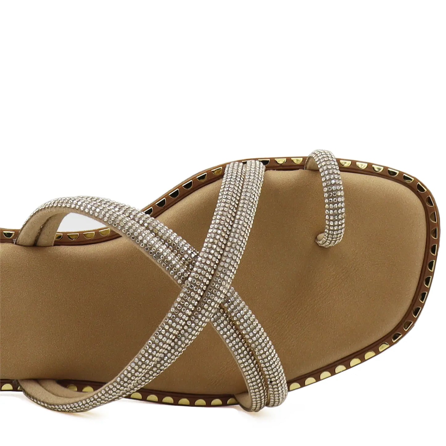 Close view of gold strappy flat sandals for women comfort wear