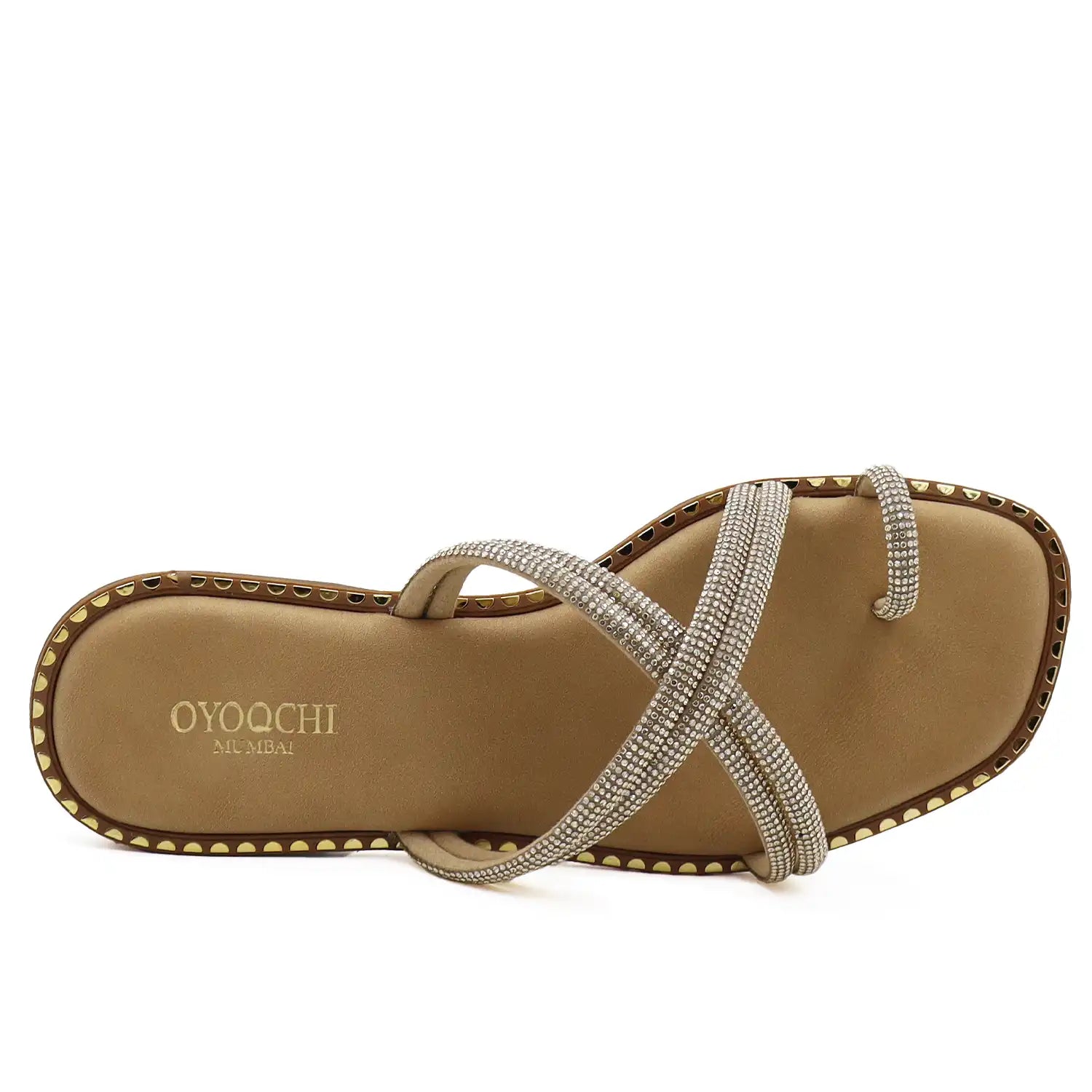 Top view gold strappy flat sandals for women comfort wear