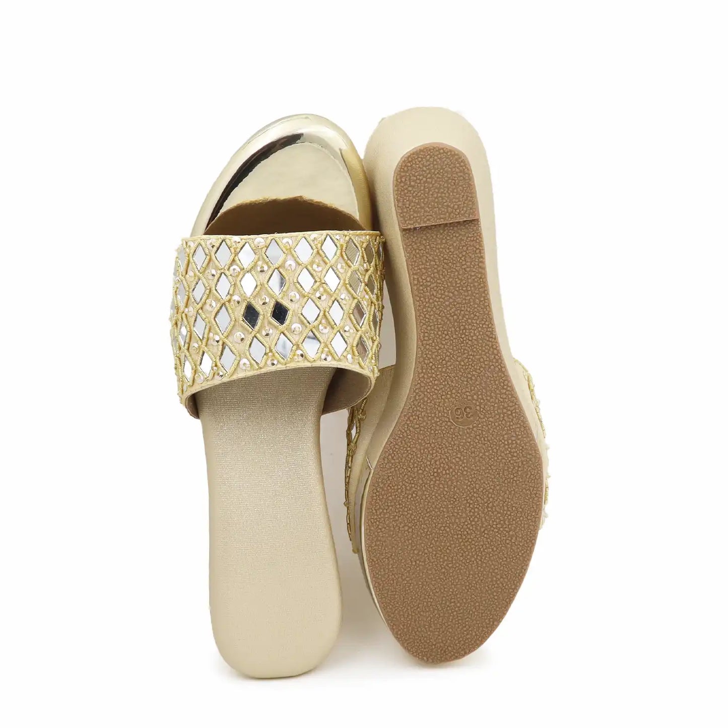 OYOQCHI women's 2.5-inch lightweight wedge slide sandals with cushioned footbed Gold color, sole and  view