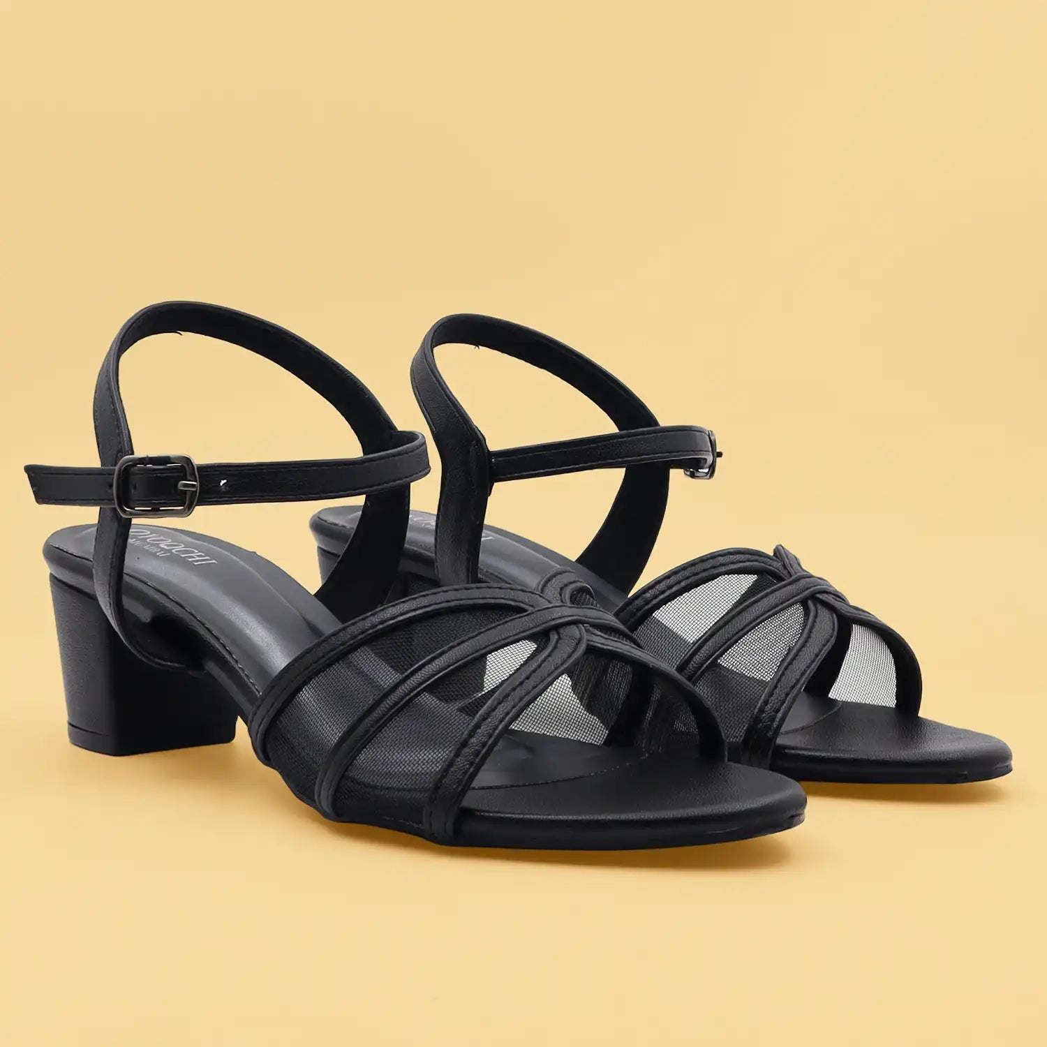OYOQCHI women's 2 inch mesh block heel sandals with comfortable ankle strap available in Black