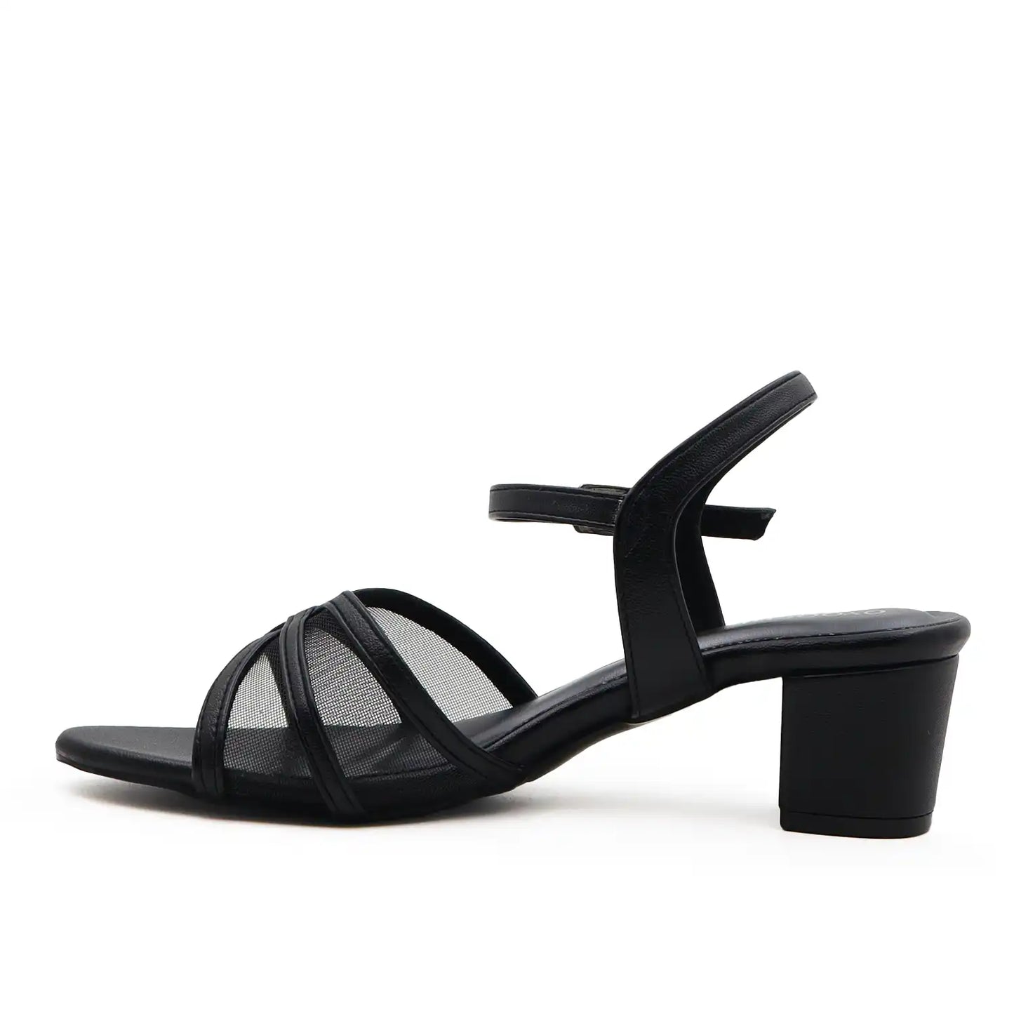 OYOQCHI women's 2 inch mesh block heel sandals with comfortable ankle strap available in Black, Side View
