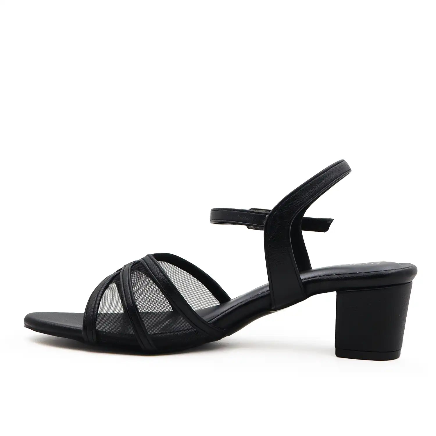 OYOQCHI women's 2 inch mesh block heel sandals with comfortable ankle strap available in Black, Side View