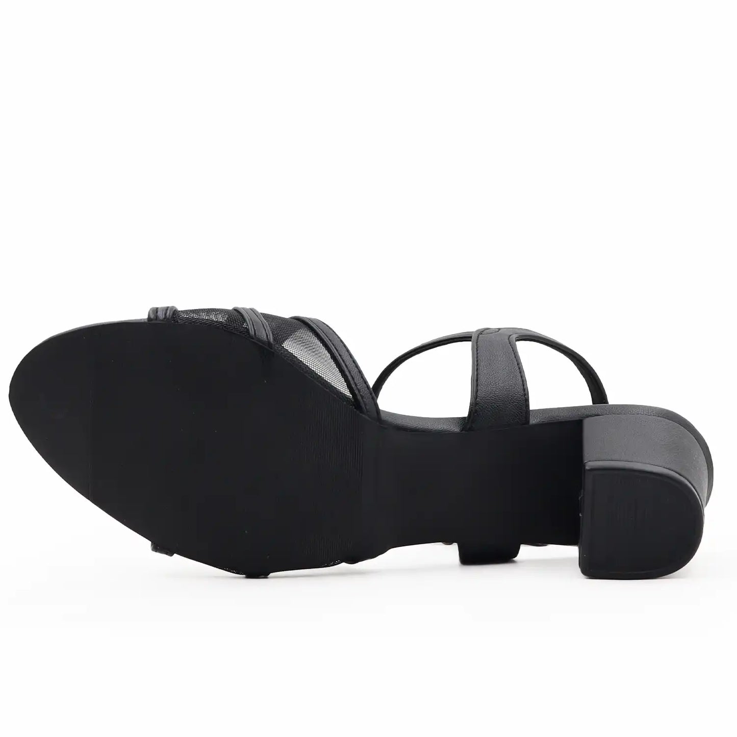 OYOQCHI women's 2 inch mesh block heel sandals with comfortable ankle strap available in Black, sole view