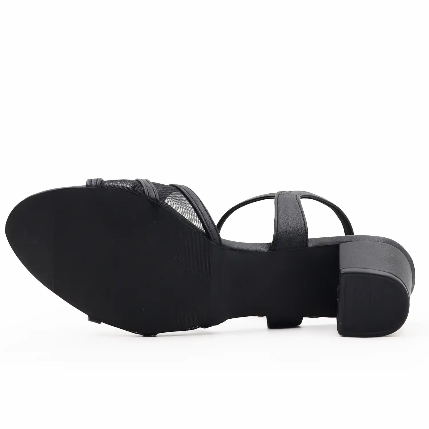 OYOQCHI women's 2 inch mesh block heel sandals with comfortable ankle strap available in Black, sole view