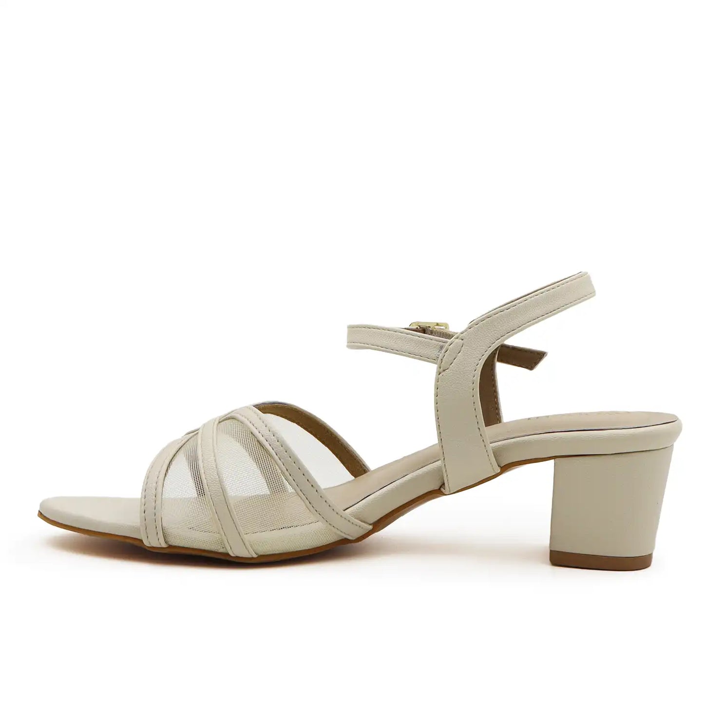 OYOQCHI women's 2 inch mesh block heel sandals with comfortable ankle strap available in Off-White, side view