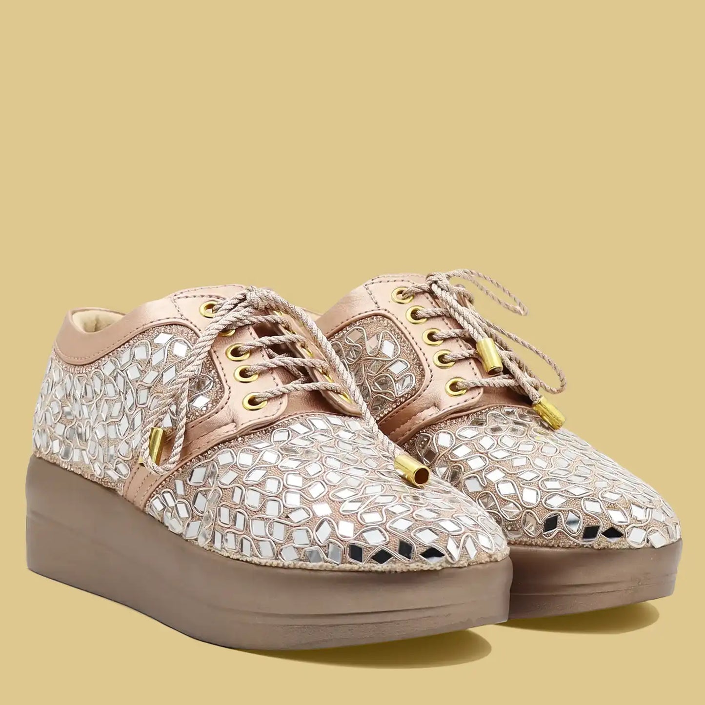 Oyoqchi women's rose gold bridal sneakers, front view