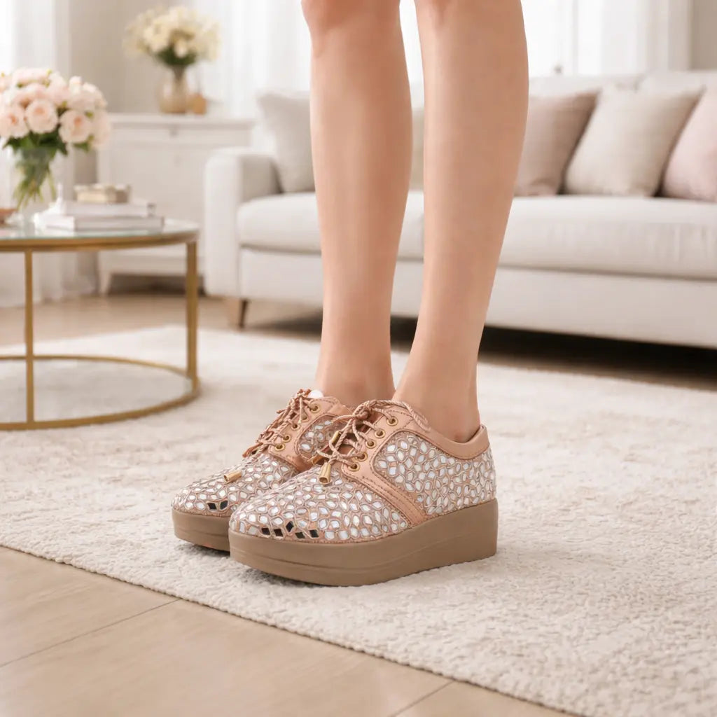 Oyoqchi women's rose gold bridal sneakers, lifestyle view