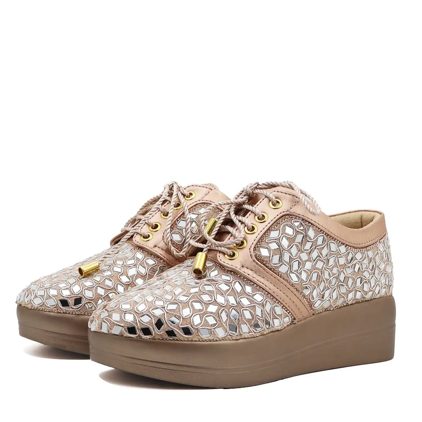 Pair view  of women's rose gold bridal sneakers
