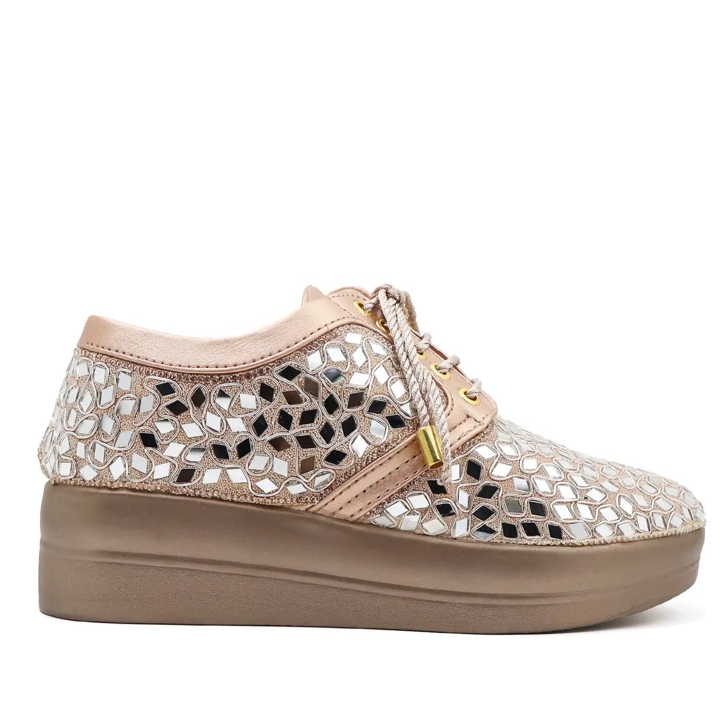 Women's rose gold bridal sneakers, side profile view