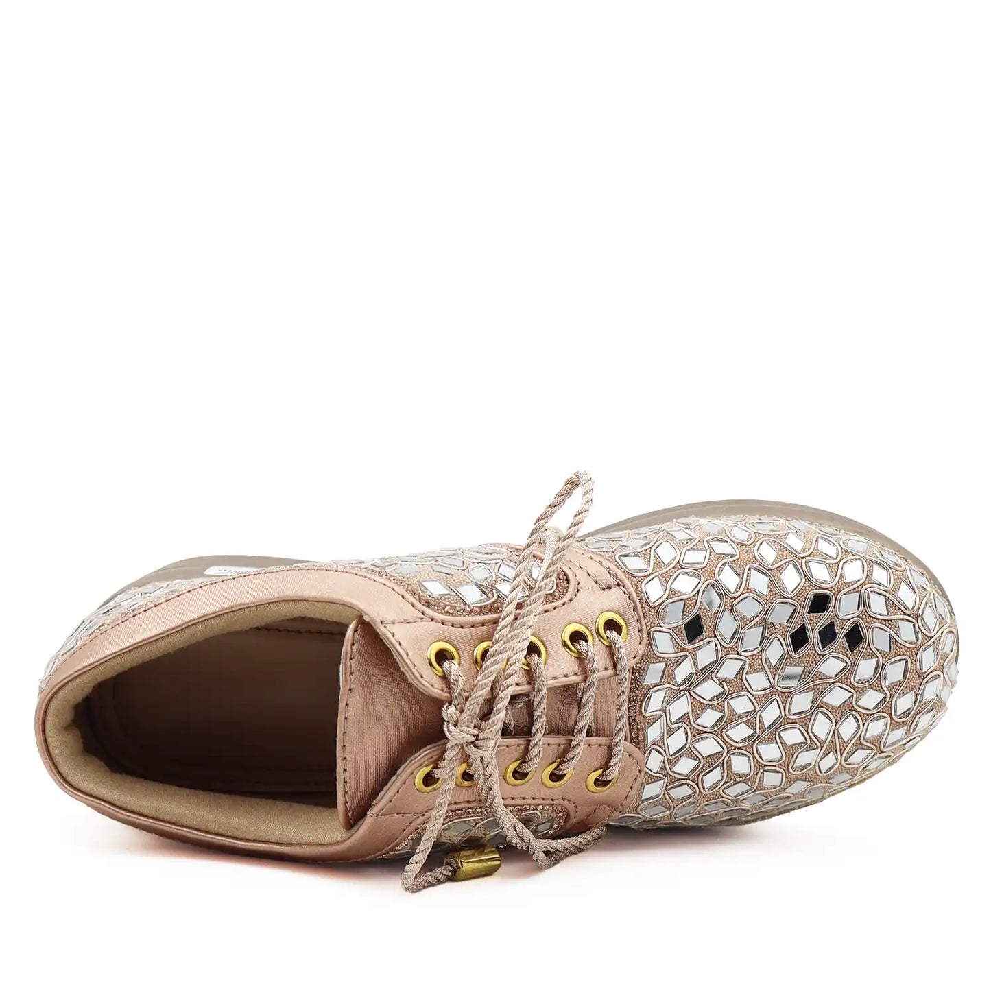 Women's rose gold bridal sneakers, top view