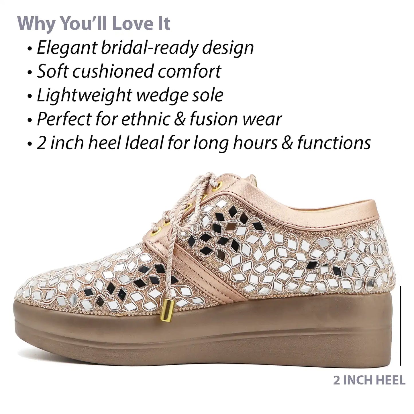 Oyoqchi women's rose gold bridal sneakers, detail view