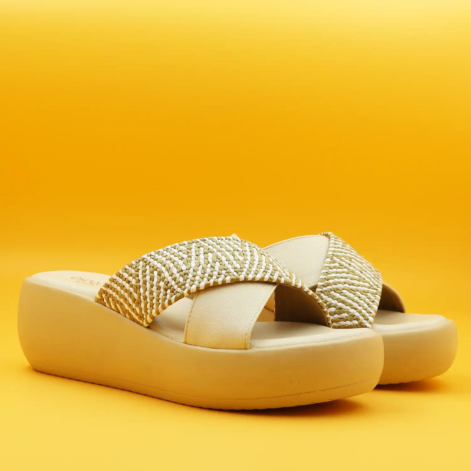 oyoqchi beige cross strap platform sandals cushioned comfort sole angled view