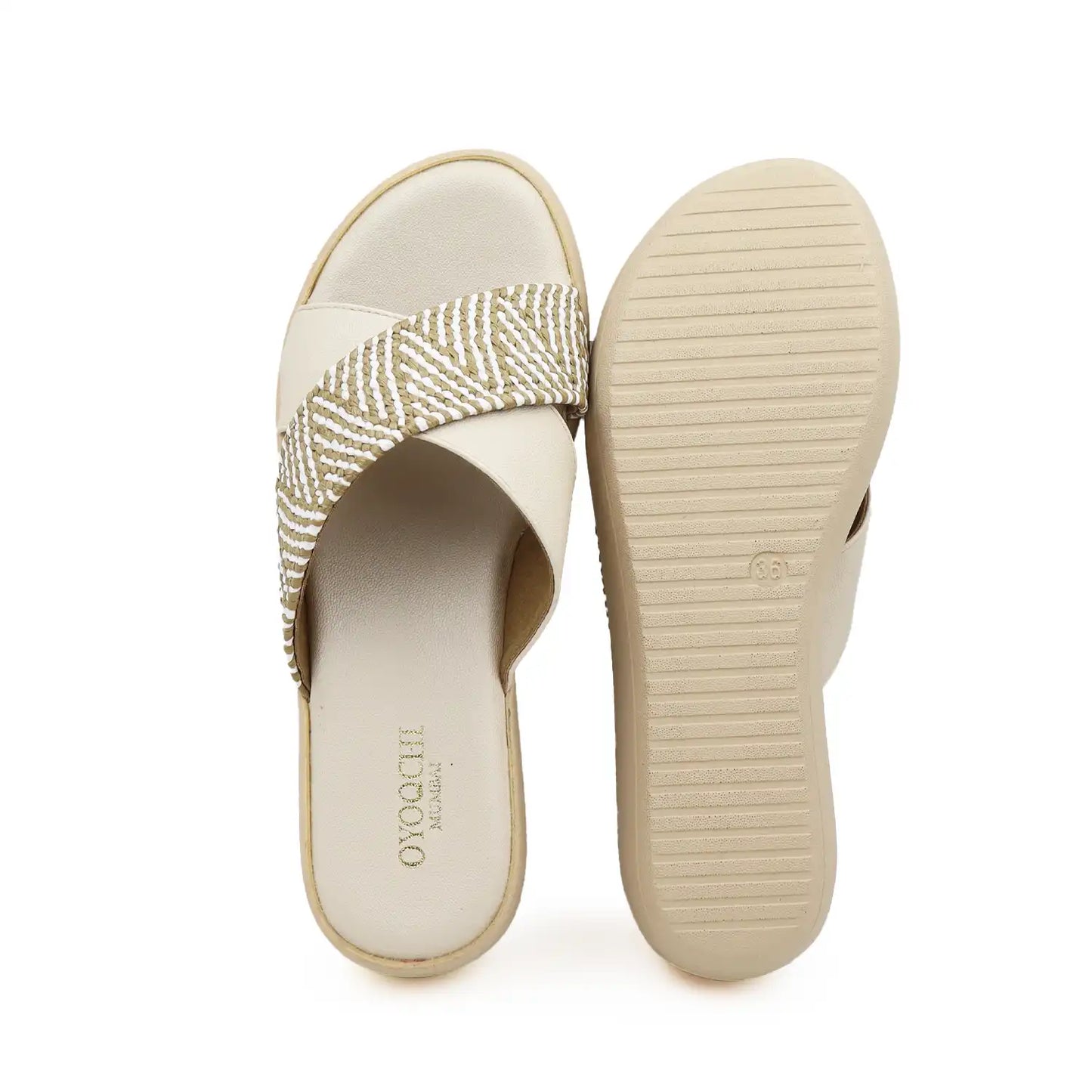 oyoqchi beige platform sandals cross strap design top and outsole view