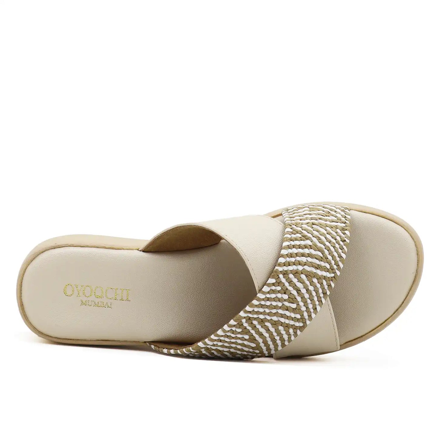 beige cross strap platform sandals cushioned footbed top view