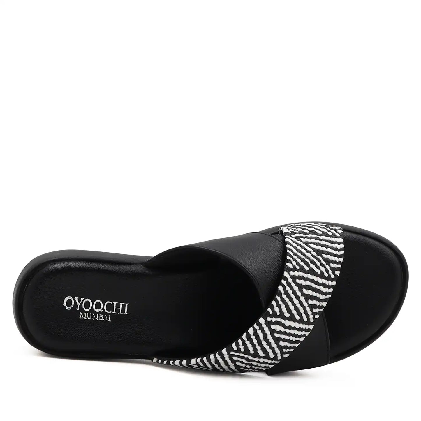 black cross strap platform sandals cushioned footbed top view
