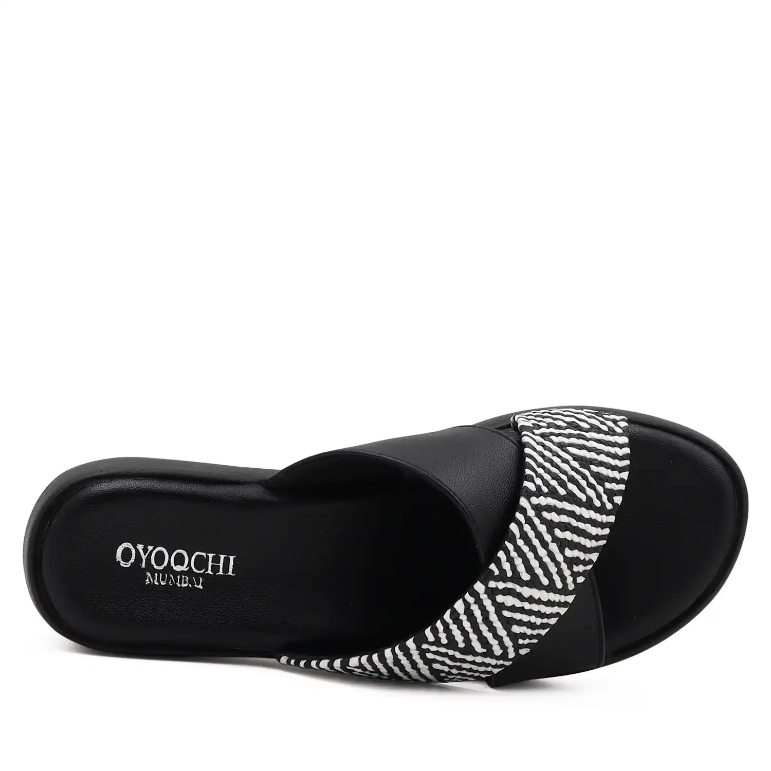 black cross strap platform sandals cushioned footbed top view

