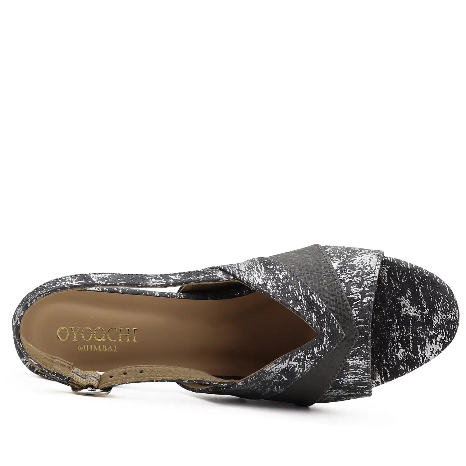 Gunmetal block heel slingback sandals top view