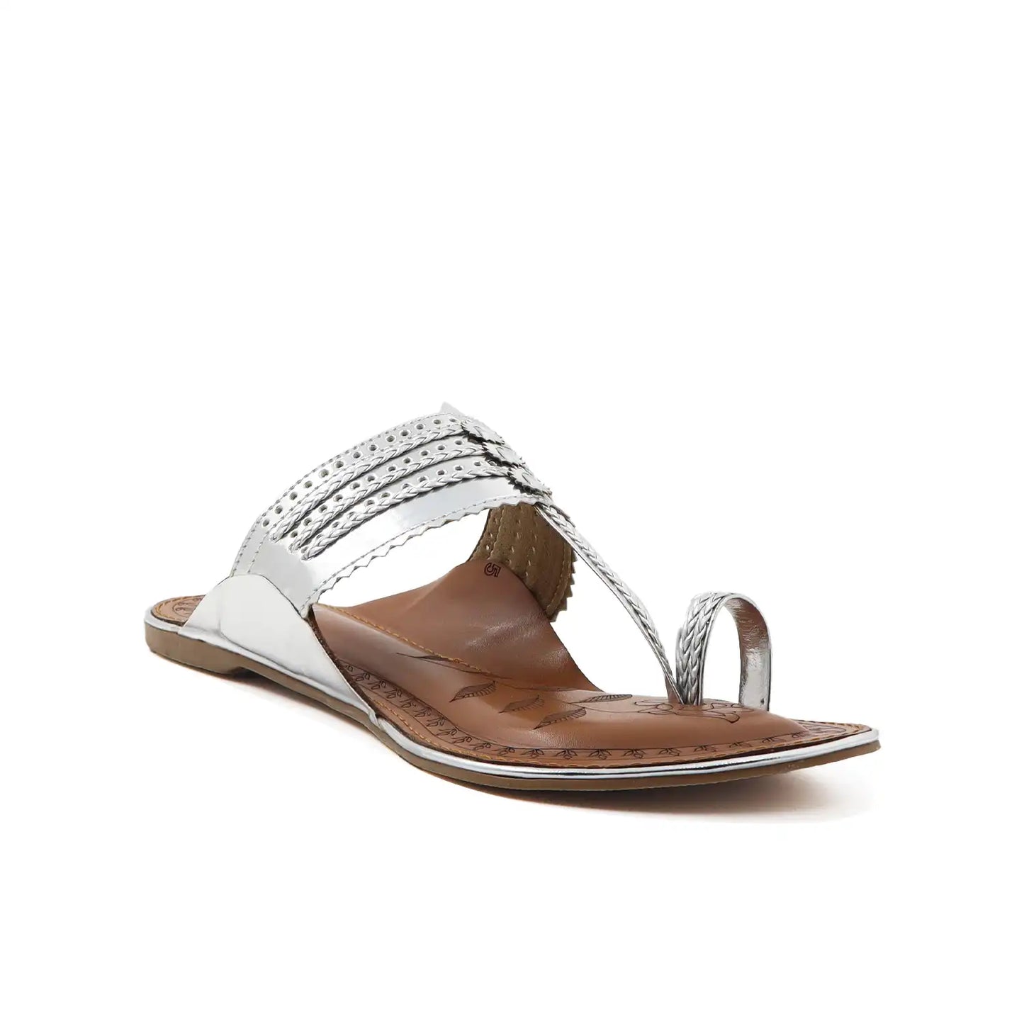 Oyoqchi women's silver kolhapuri flats sandals