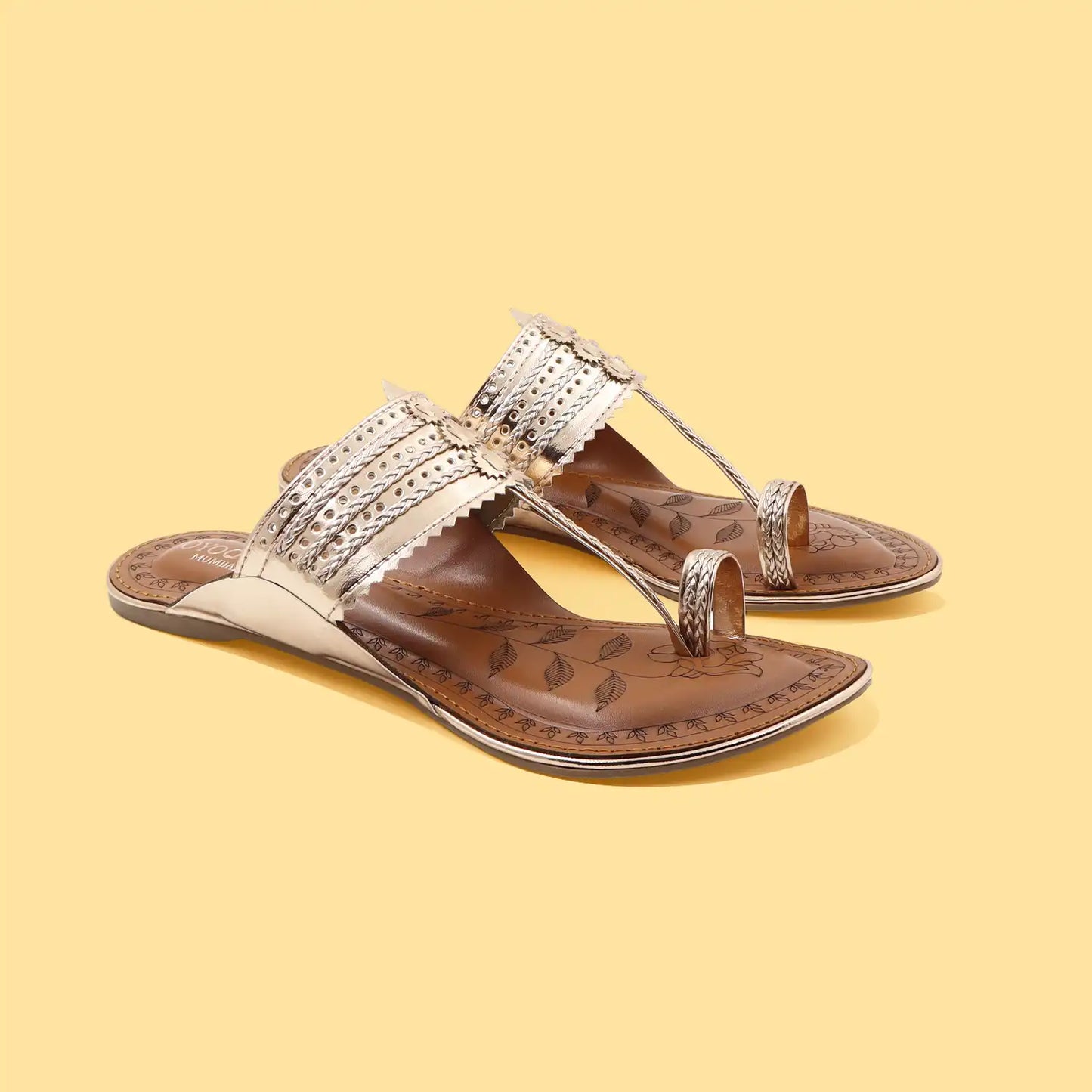 Women's rose gold kolhapuri flats sandals , pair view