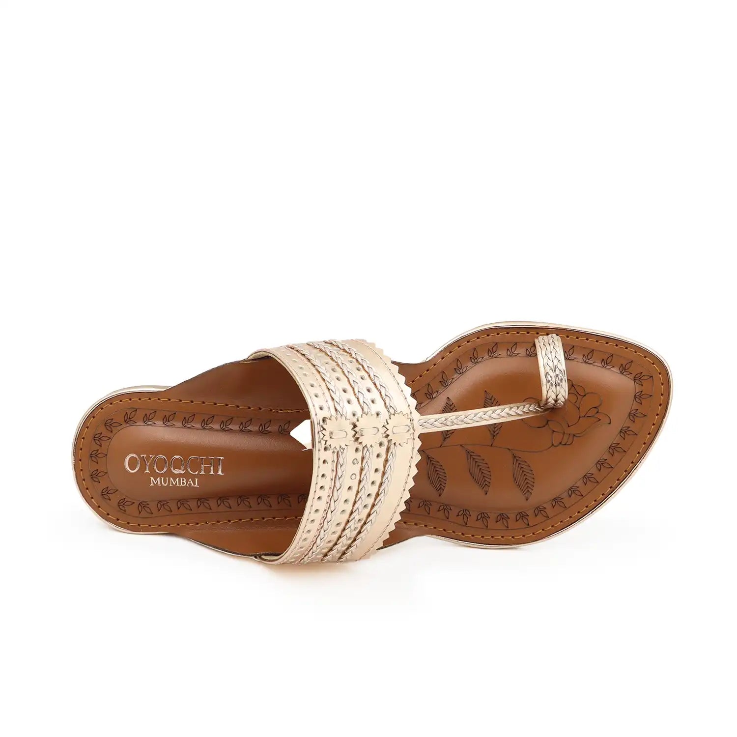 Women's rose gold kolhapuri flats sandals , top view