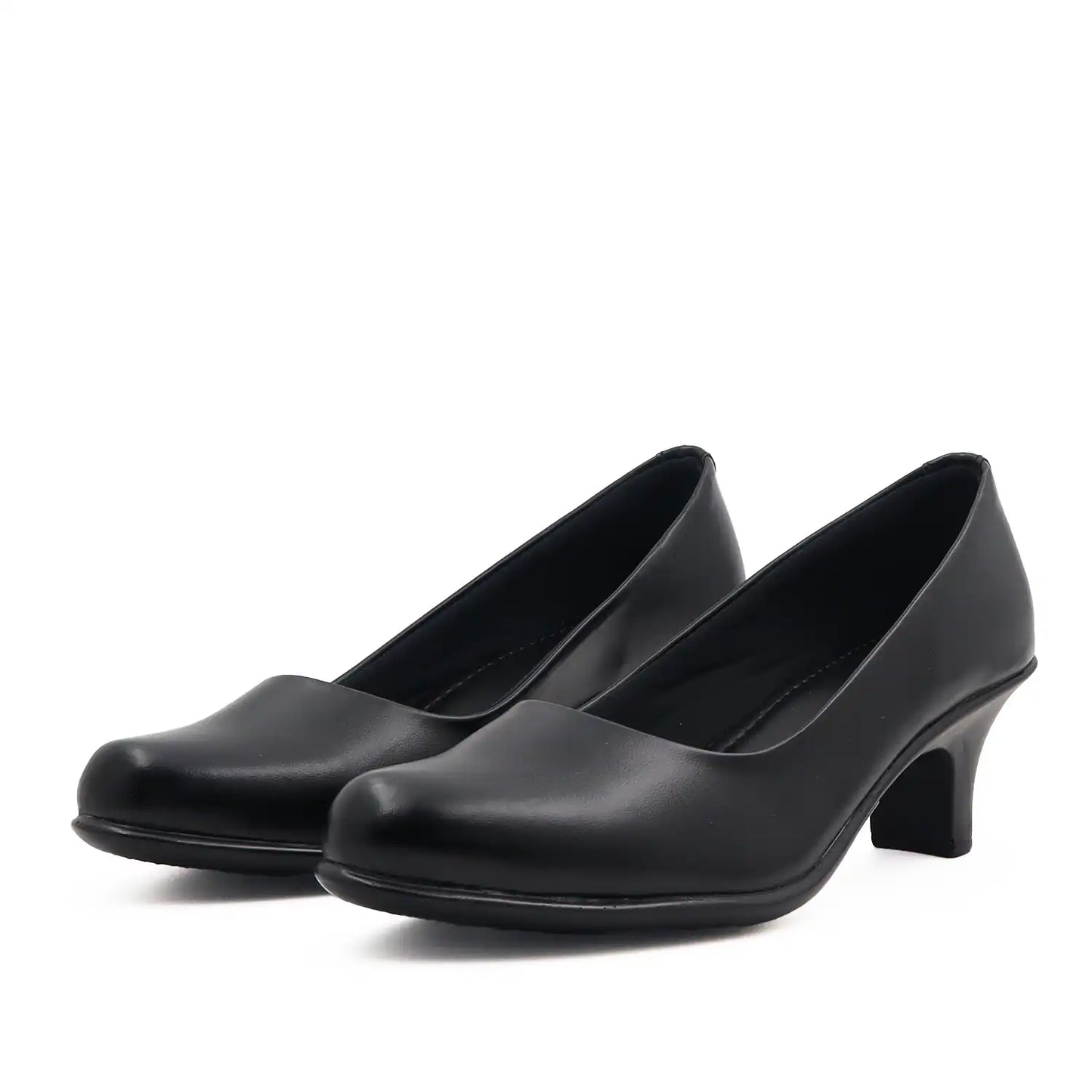 Women's black office wear heeled shoes, Comfortable pump shoe. pair view