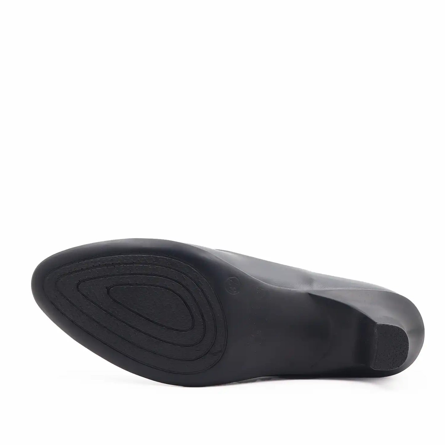 Women's black office wear heeled shoes, Comfortable pump shoe. sole view