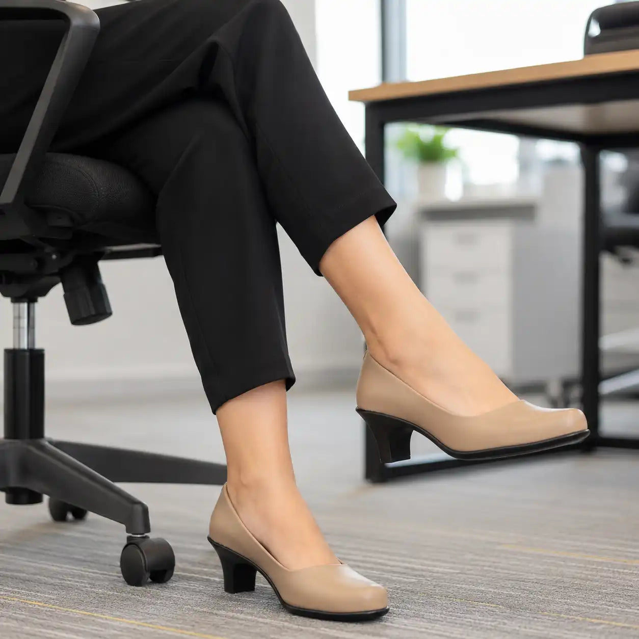 Women's  chikoo office wear block heeled shoes, Comfortable pump shoe. lifestyle view