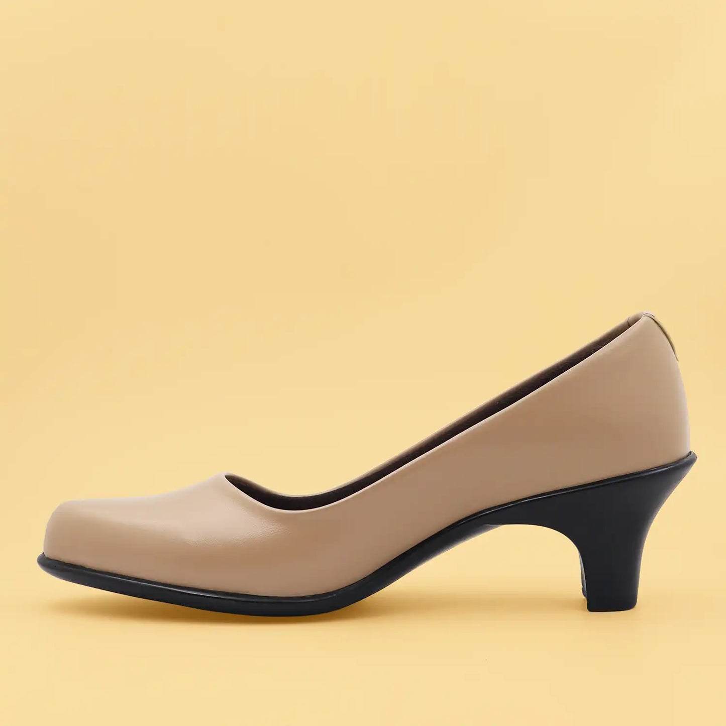 Women's  chikoo office wear block heeled shoes, Comfortable pump shoe. side view