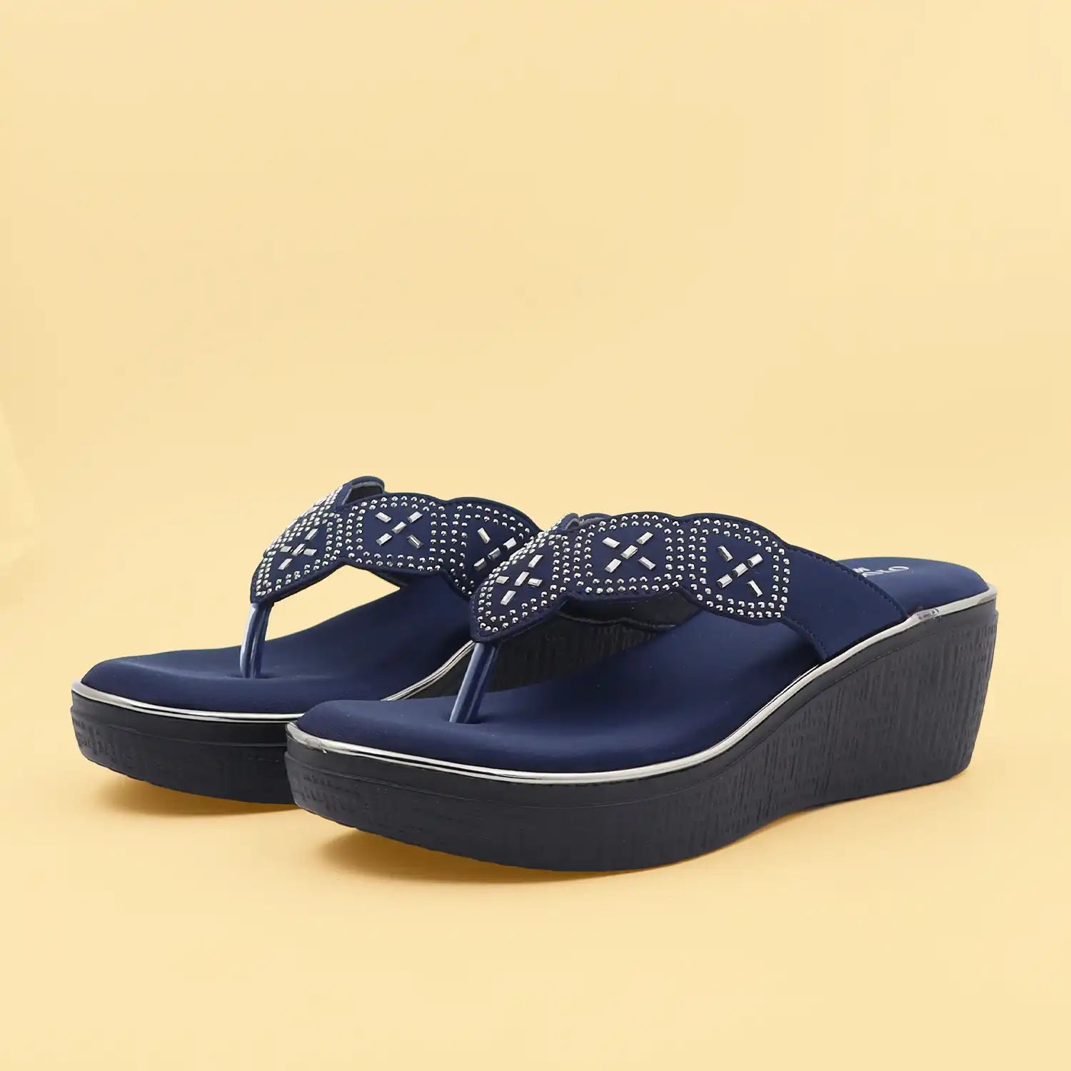 Oyoqchi Women's Blue Lightweight 2 Inch Wedge Heel Sandals with Soft Cushioned Footbed for Daily Wear