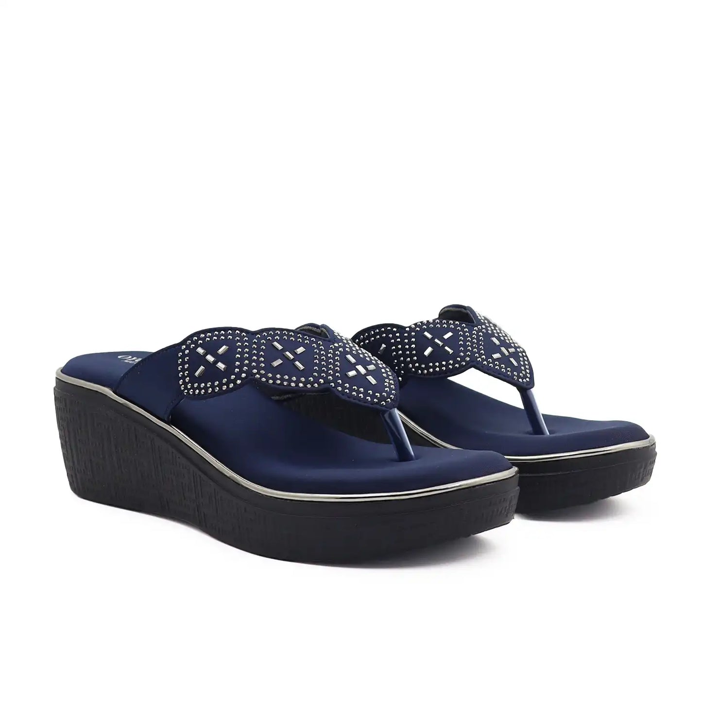 Oyoqchi Women's Blue Lightweight 2 Inch Wedge Heel Sandals with Soft Cushioned Footbed for Daily Wear, pair view