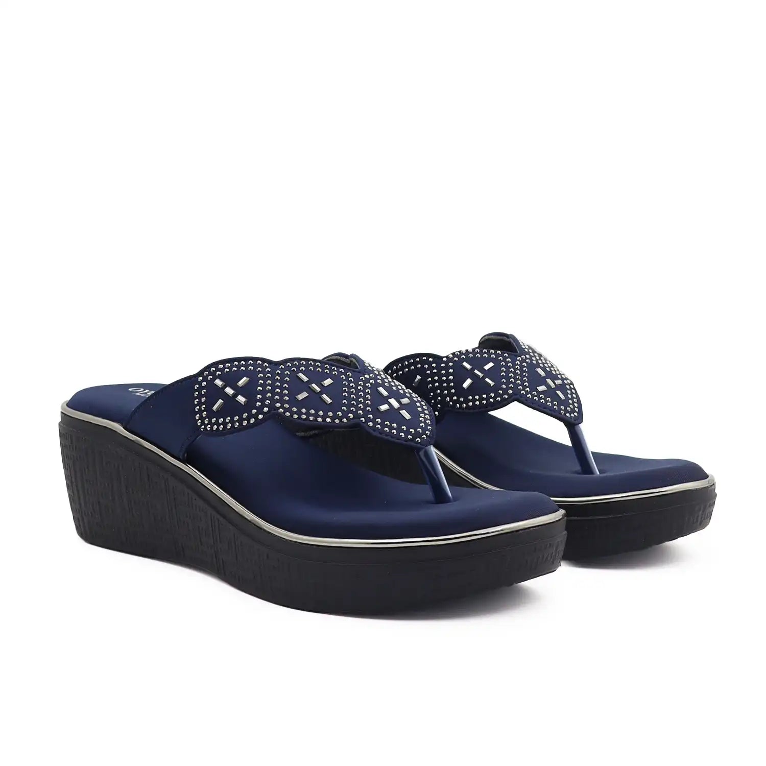 Oyoqchi Women's Blue Lightweight 2 Inch Wedge Heel Sandals with Soft Cushioned Footbed for Daily Wear, pair view