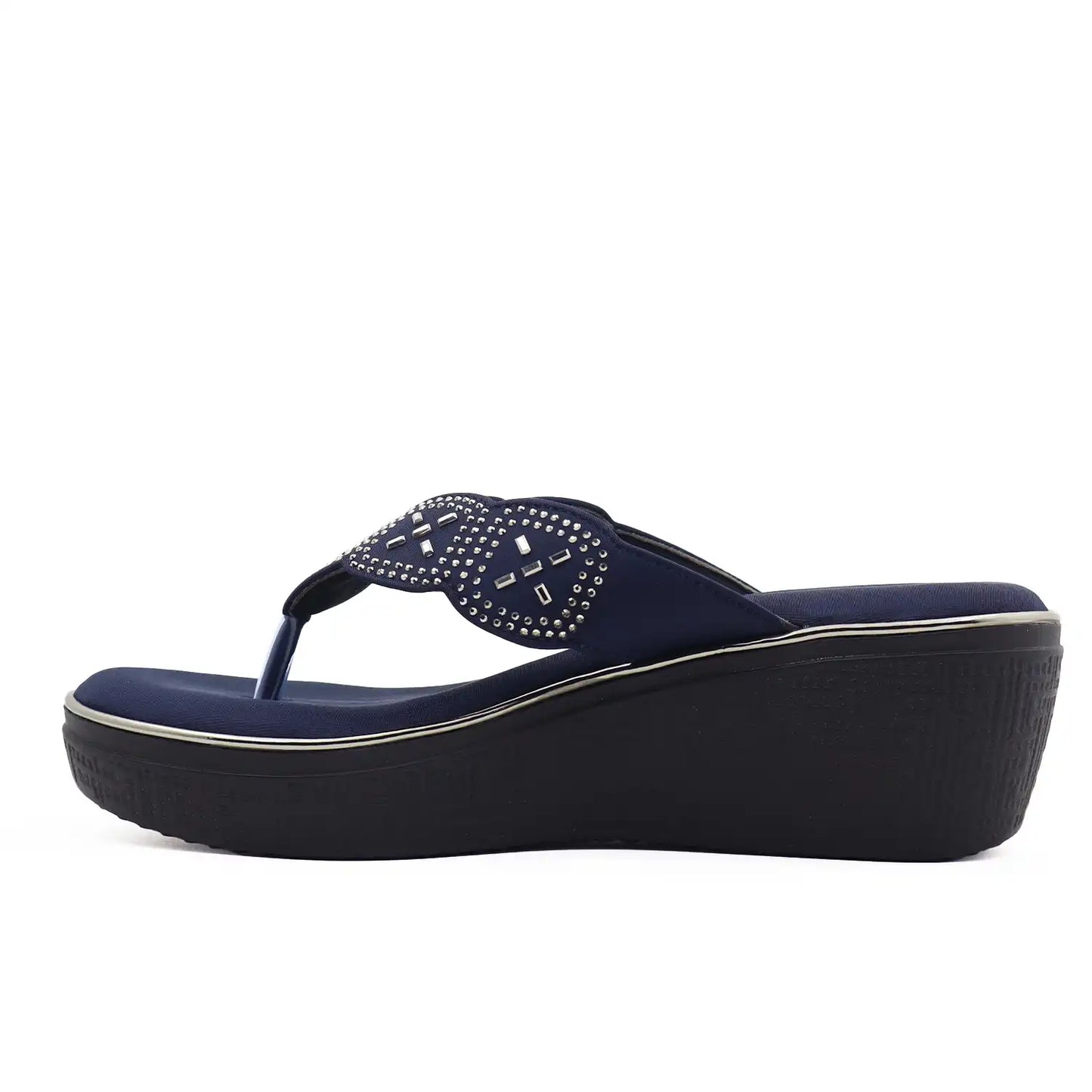 Oyoqchi Women's Blue Lightweight 2 Inch Wedge Heel Sandals with Soft Cushioned Footbed for Daily Wear, side  view
