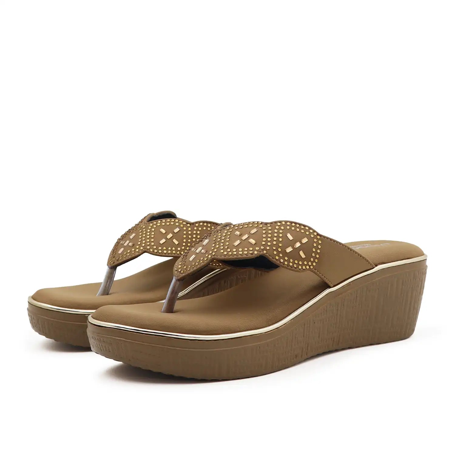 Oyoqchi Women's Brown Lightweight 2 Inch Wedge Heel Sandals with Soft Cushioned Footbed for Daily Wear, angled view