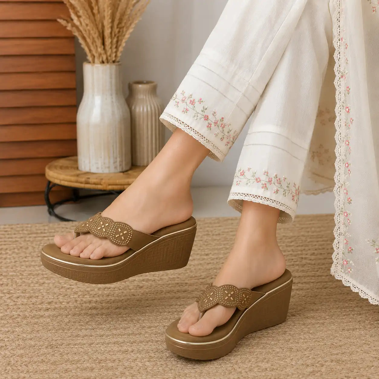 Oyoqchi Women's Brown Lightweight 2 Inch Wedge Heel Sandals with Soft Cushioned Footbed for Daily Wear, lifestyle