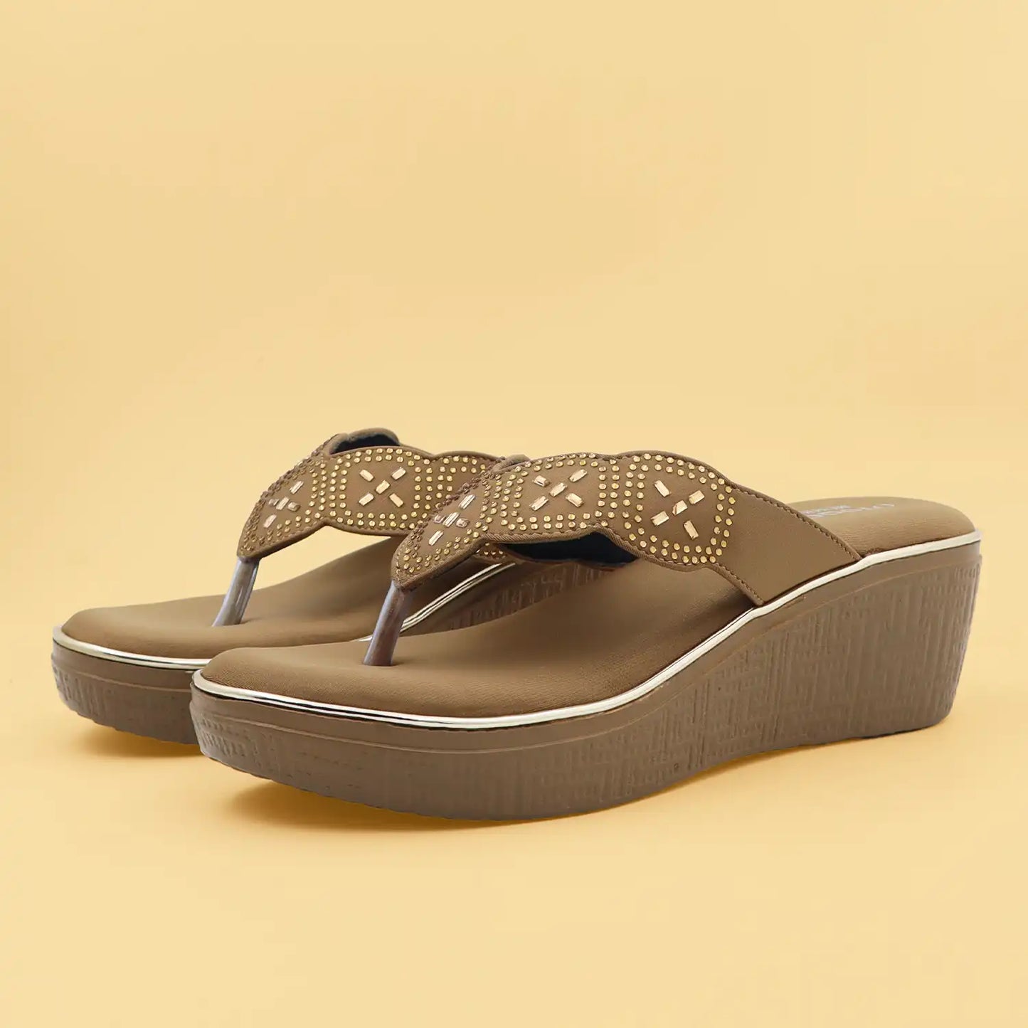 Oyoqchi Women's Brown Lightweight 2 Inch Wedge Heel Sandals with Soft Cushioned Footbed for Daily Wear