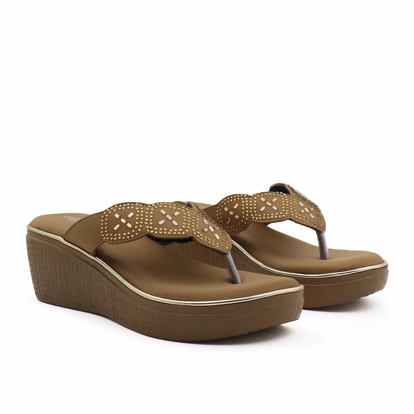 Oyoqchi Women's Brown Lightweight 2 Inch Wedge Heel Sandals with Soft Cushioned Footbed for Daily Wear, pair view