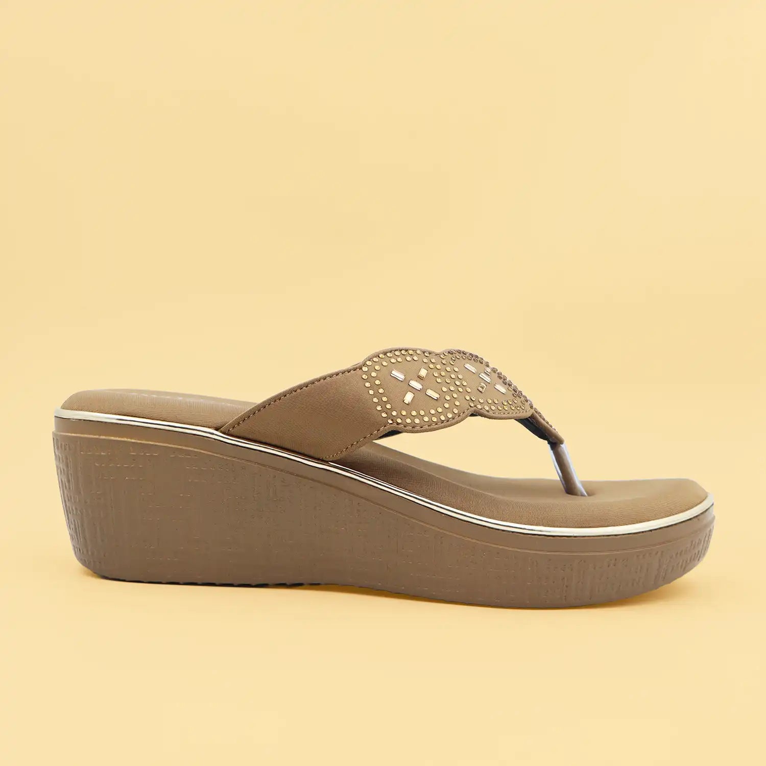 Oyoqchi Women's Brown Lightweight 2 Inch Wedge Heel Sandals with Soft Cushioned Footbed for Daily Wear, side view