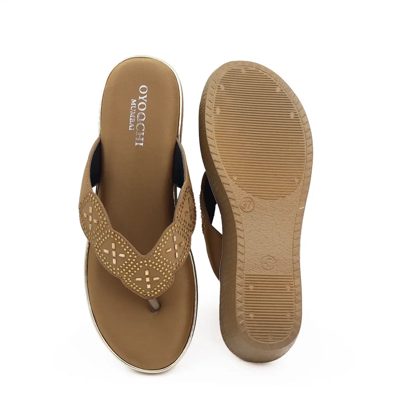 Oyoqchi Women's Brown Lightweight 2 Inch Wedge Heel Sandals with Soft Cushioned Footbed for Daily Wear, sole and top view