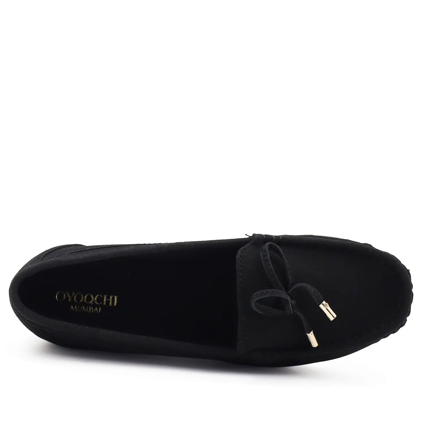 Top view of women's black wedge heel loafers